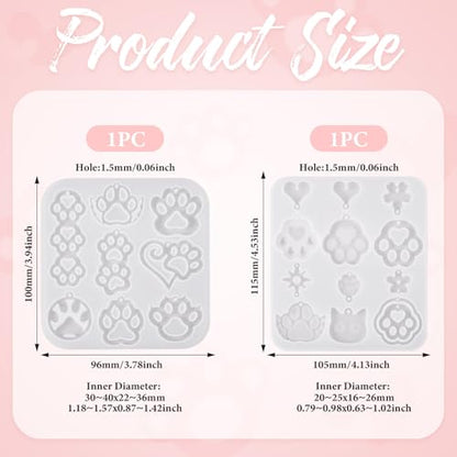 2Pcs Pet Paw Print Silicone Molds Puppy Kitten Paw Earring Resin Molds Cute Animal Dog Cat Footprint Epoxy Resin Casting Molds for DIY Crafts Earring Keychain Jewelry Making Supplies - color: Hollow Paw Print-White