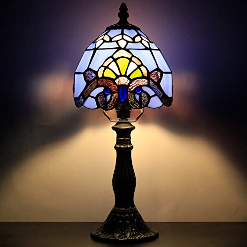 Small Tiffany Lamp Mini Accent Table Lamp Blue Purple Baroque Style | Stained Glass Desk Memory Lamp Sympathy 6X14.6 Inch - color: Blue Purple Baroque Style