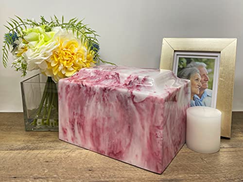 Custom Engraved Mackenzie Urn Vault - Up to Three Line of Custom Engraving Included. Six Different Custom Fonts to Choose from. Cultured Marble Adult Full Size urn. Ruby Onyx Color