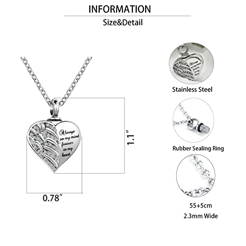 Guardian Angel Wings Cremation Jewelry for Ashes Heart Crystal Urn Necklaces for Ashes Memorial Keepsake Necklace Always on Mind Forever in My Heart - style: Uncle