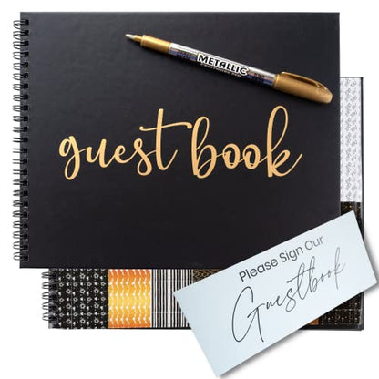 Paper 'n Such Graduation Party Black Guest Book with Blank Pages for Polaroid Pictures, Funeral, Wedding Reception, Birthday, Bridal or Baby Shower, Vacation House Guestbook -Spiral Hardcover