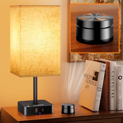 Bedroom Nightstand Lamp with Charger, Touch Table Lamps with Remote Control - color: Flaxen