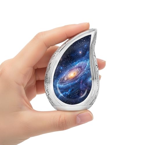 Deep Cosmos Teardrop Keepsake Cremation Urn for Human Ashes – Small Aluminum Memorial Burial Urn for Men & Women, Decorative Display - size: Small Teardrop