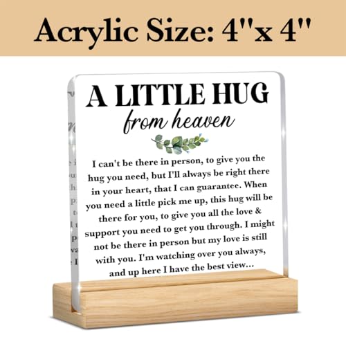 Memorial Sympathy Gifts for Loss of Loved One, Sympathy Gifts for Loss of Dad Mom Infant Baby Child Son Daughter, Remembrance Bereavement Condolence Gift Acrylic Sign 4 x 4 Inches - color: A Little Hug From Heaven