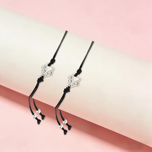 Aelciyue Pet Memorial Mothers Day Birthday Xmas Valentines Day Gifts for Loss Of Cats Dogs Mom Dad Paw Print Gifts Bracelets - style: Black Rope-2Pcs-01