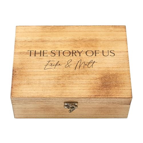 Let's Make Memories Personalized Wooden Keepsake Box With Hinged Lid - Wood Memento Box - Decorative Storage - Home Decor - For Couples, Wedding, Newlyweds - Laser Engraved - Story of Us - style: Story of Us