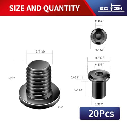 1/4-20 x 3/8" 20Pcs Flat Head Hex Socket Cap Screws Bolts Barrel Nuts Kit, 304 Stainless Steel 18-8, Full Thread, Black Oxide by SG TZH (with Hex Spanner) - color: Black, size: 1/4-20 x 3/8"