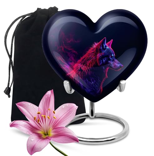 Wolf Urn for Ashes - Heart Shaped Urn for Human Ashes - Burial Urns for Cremated Remains - Burial Urns for Ashes - an Urn for Ashes - Ashes Urn Adult (Size - 8 inch) - size: #1 (Large Size)