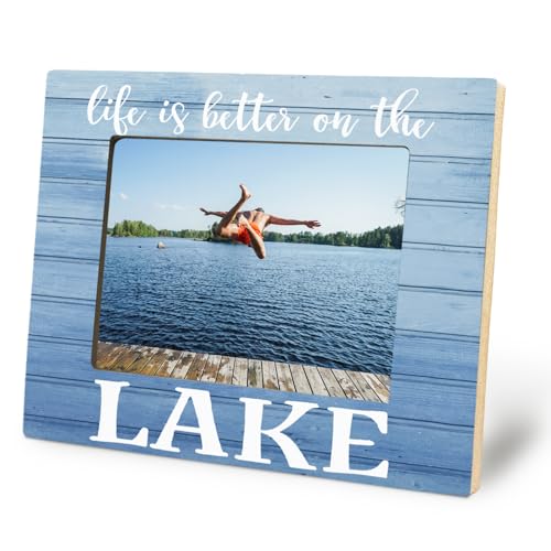 Lake House Picture Frame 5x7,Gifts for Lake Lovers Women Men Wooden Picture Frame, Life is Better at the Lake Decorative Wall and Tabletop Display Picture Photo Frames for Cabin Home Office Decor - color: Lake House