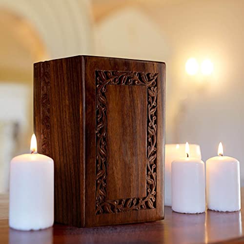 SOULURNS Border Engraved Wooden Urn for Human Ashes - Large Rosewood Cremation Urn for Adult Male or Female - Fits up to 200 lbs - Includes Premium Velvet Bag - size: Fits 200 Lbs