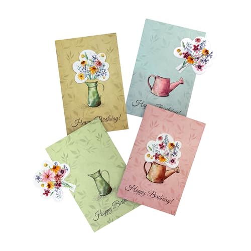 Birthday Cards – 4 Plantable Bouquet Inserts with Wildflower Seeds, 4 Birthday Cards & Envelopes for Kids, Adults, Friends, Family, Coworkers, Men and Women - color: Birthday Card Set 1, size: Birthday Cards