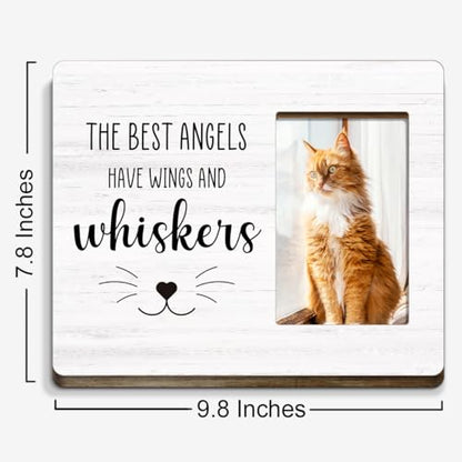 Pet Memorial Gifts for Cat, Sympathy Remembrance Gift for Loss of Cat, The Best Angels Have Wings and Whiskers Wood Picture Frame - style: have wings and whiskers