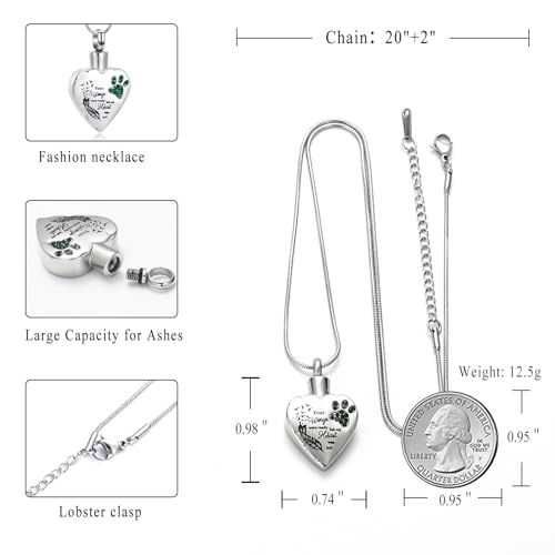memorial jewelry Your Wings were Ready, But My Heart was Not Stainless Steel Carved Locket Cremation Urn Necklace for Pet Dog Cats - color: Your Wings-Green