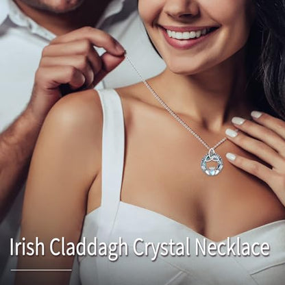 WINNICACA Celtic Knot Necklace 925 Sterling Silver Celtic Pendant Irish Urn Necklace Jewelry Birthday Anniversary Valentine's Day Gifts for Her Women Wife Girlfriend Daughter - style: 4-Claddagh Necklace
