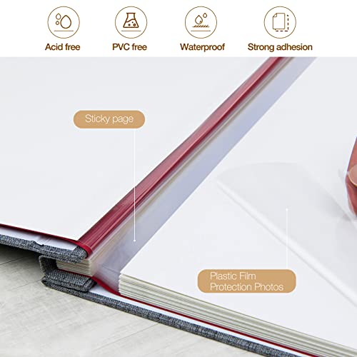 potricher Self Adhesive Photo Album 80 Pages, Linen cover, Gray | Photo Album Self Adhesive 4x6 5x7 8x10 Pictures, Linen Cover DIY Scrapbook Albums for Family, Wedding, Baby, Anniversary - color: Gray, size: 11x10.6 Inches 80 Pages