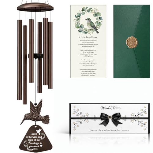 36" Memorial Wind Chimes for Outside, Sympathy Gift for Loss of Loved One, Hummingbird Wind Chime for Mom Dad, Bereavement Remembrance Funeral Condolence Gift - color: Copper
