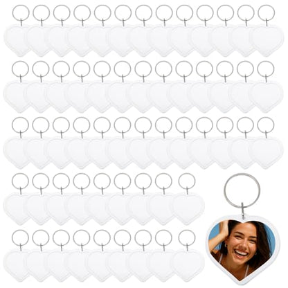 200pcs Heart Acrylic Photo Frame Keychain Charm Small Clear Photo Insert Keychain with Split Ring Picture Frame Keyring Blank Frame Key Holder Pendants for Family Lovers Friends