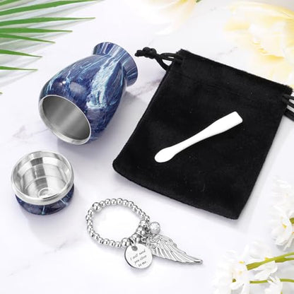 Customize Small Urn for Human Ashes Aluminium Keepsake Memorial | Mini Urn for Ashes, Meaningful Memorial Keepsake Gift, Durable Aluminum Cremation Urn with Elegant Design - style: Sapphire Blue-Customize