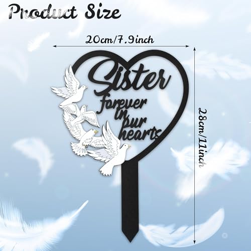BUoonyer Stake Graves Cemetery Decorations - Sister Metal Memorial Grave Markers, Girls Heart Graveyard Sympathy Plaque, Dove Remembrance Graveside Burial Decor Sign for Outside Yard Garden - style: Sister-2