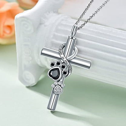 Cross Urn Necklace for Ashes 925 Sterling Silver Cremation Jewelry with Funnel Filler Kit Ashes Necklace for Human Women Girl Pets - color: D_Paw Print Urn Necklace, style: Non-personalized