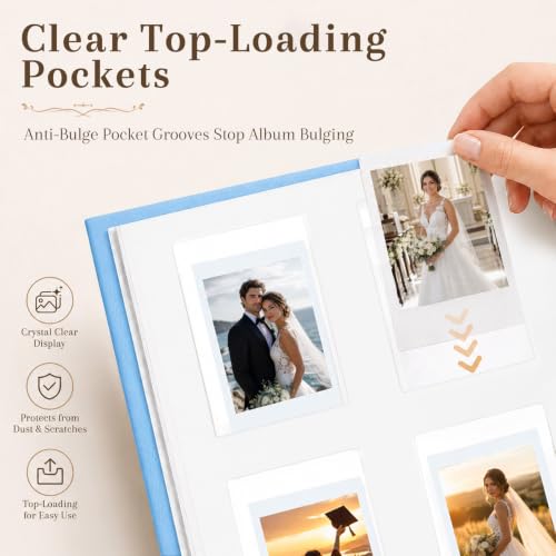 Ruibytree 128 Pockets Instant Mini Photo Album for 2x3 Pictures, Blue | Writing Space, Premium Vegan Leather, Flat-Fit Clear Pocket, Wedding Guest Book for Polaroid 2x3 Photos, Graduation Keepsakes - color: 128 Pocket Blue