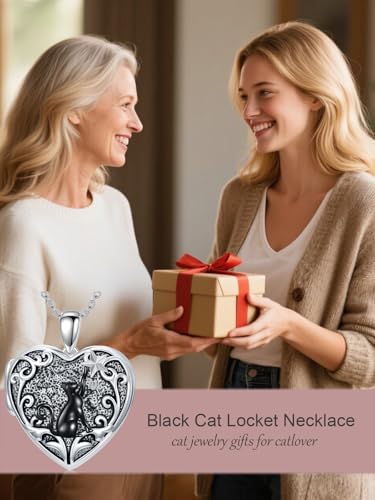 Personalized Heart Locket Necklace That Holds Pictures 925 Sterling Silver Custom Photo Lockets Necklaces Jewelry Gifts for Family Women Lover - color: Cat, style: Locket Only