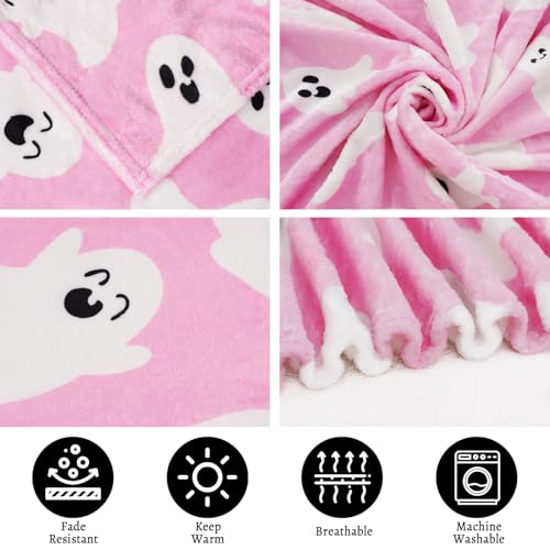Halloween Blanket Cute Pink Ghost Throw Blankets Gift for Women Men 50"X60" - color: Cute Ghost