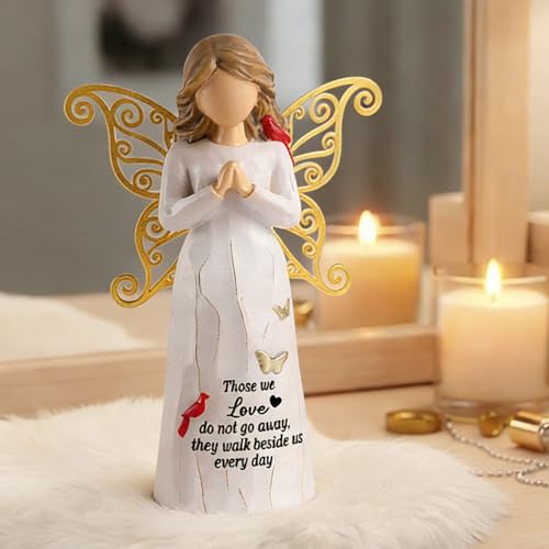 Cardinal Gifts for Women - Angel Figurines with Golden Butterfly Wings | Sympathy Gifts for Loss of Loved One, Mom, Dad,Grandma- Memorial Cardinal Decor for Home - 5.5" Resin Sculpted Statue - style: Standing