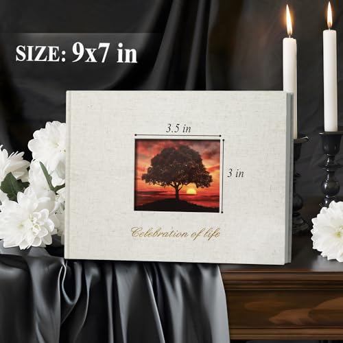 SUNEE Funeral Guest Book for Memorial & Funeral Services – in Loving Memory Funeral Book, Celebration of Life Guest Book with 100 Lined Pages, Table Sign, Ribbon Bookmark and Linen Hardcover, Beige - color: Beige