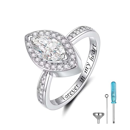 Sterling Silver Cremation Urn Ring Hold Loved Ones or Pets Ashes Bling CZ Memorial Rings Band Forever in My Heart Rings Keepsake Jewelry Gifts for Women