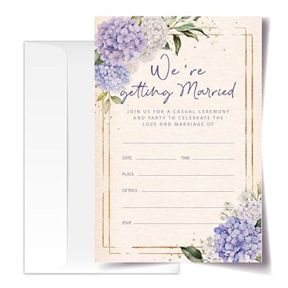 Floral Wedding Invitation Cards with Envelopes, 20 Sets Hydrangea Wedding Invites, Eucalyptus Greenery Bridal Shower Engagement Announcement 4x6 Inch We're Getting Married Invitations (218) - color: Hydrangea