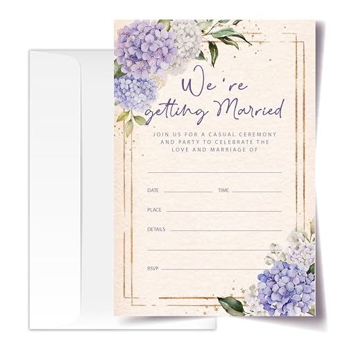 Floral Wedding Invitation Cards with Envelopes, 20 Sets Hydrangea Wedding Invites, Eucalyptus Greenery Bridal Shower Engagement Announcement 4x6 Inch We're Getting Married Invitations (218) - color: Hydrangea