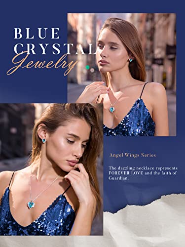 CDE Angel Wings Heart Birthstone Pendant Necklace Gift for Women | Silver/Gold Tone,Ideal Birthday & Anniversary Jewelry Gift for Wife,Girlfriend,Her - color: White-12b-Dec-Blue Zircon Birthstone