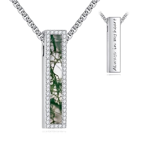 Cremation Urn Necklace for Ashes 925 Sterling Silver Moon Phase/Tree of Life/Hummingbird/Moss Agate/Opal/Compass/Mountain/Butterfly/Turquoise/Sunflower/Dragonfly/Cross Pendant Necklace Cremation Memorial Keepsake Urn Jewelry for Women Men - style: Moss Ag