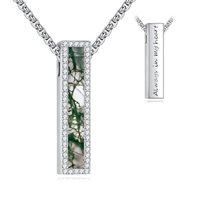 Cremation Urn Necklace for Ashes 925 Sterling Silver Moon Phase/Tree of Life/Hummingbird/Moss Agate/Opal/Compass/Mountain/Butterfly/Turquoise/Sunflower/Dragonfly/Cross Pendant Necklace Cremation Memorial Keepsake Urn Jewelry for Women Men - style: Moss Ag
