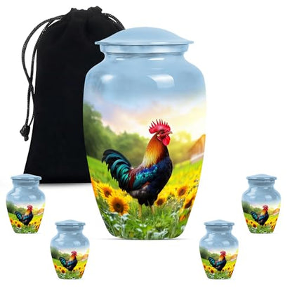 Rooster Urn for Ashes for Women - Small Urns for Ashes Dad, 10" 1Pc, 3" 4Pc - size: 10 Inch & Keepsake 4Pc