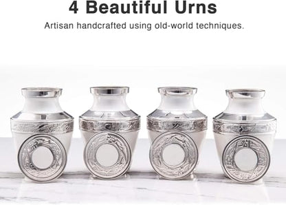 BOLD & DIVINE Small Heavenly Peace Pearl White Keepsake Urns |for Human Ashes | Handcrafted | 3" Tall Mini Urn Set of 4 with Individual Velvet Bags - size: Heavenly Peace Pearl White Mini Urns Set of 4
