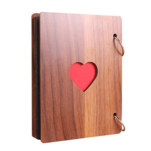 Scrapbook Album, Scrapbook Wooden Photo Album Guest Book DIY Memories Book with 30 Black Pages Present for Christmas Valentines Anniversary Mother's Day Birthday Gift