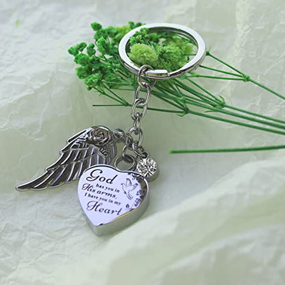 Heart Urn Necklace for Ashes Cremation Jewelry Urn Keychain for Ashes with Birthstone Cremation Keychain - color: April
