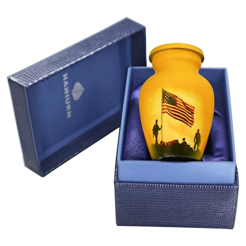 NANIURN Mini Urn for Ashes, Orange Patriotic Flag Small Keepsake for Ashes | Cremation Urn for Women and Men, Keepsakes for Ashes of Loved Ones, Family Sharing, Cremated Remains, Home or Niche Memorial - color: Orange, size: Small / Keepsake
