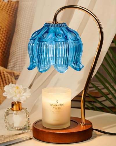 Funistree Flower Candle Warmer Lamp with Timer, Dimmable Candle Lamp Warmer, Christmas Birthday Gifts for Women Mom Her, Housewarming Home Decor, Lotus Wax Warmer for Yankee Candles - Blue Lily - color: 12 Blue Lily
