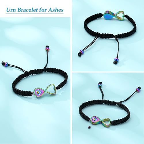 Infinity Heart Urn Bracelet for Ashes Paw Print Cremation Jewelry Stainless Steel Adjustable Braided Rope Bangle Bracelets Keepsake Memorial Jewelry for Loved Ones with Fill Tool - color: Rainbow