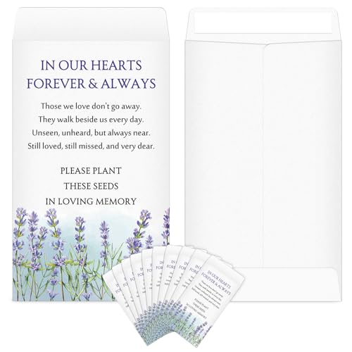 Fumete 120 Pack Memorial Seed Packets Funeral Favors, Lavender | Empty Envelopes for Guests, 3.9x2.4 in Kraft, Celebration of Life, Veterans Day Memorial, Funeral Seed Favors - style: Lavender