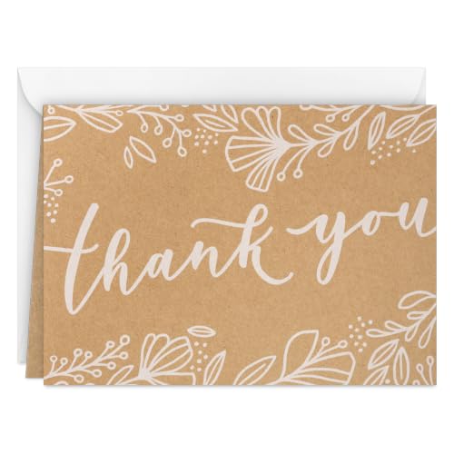Hallmark Bulk Wedding Thank You Cards, 100-Pack (Kraft, Flowers)