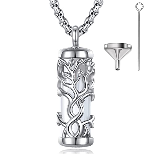 EUDORA Sterling Silver Urn Necklace for Ashes for Women Men, Ash Pendant for Human Cat Dog Ashes, Necklace for Ashes of Loved One Dad Mom Papa Pet Cremation Souvenir Jewelry for Funeral, 20inch - color: C1-Tree of Life - Visible Inside
