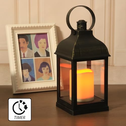 WRalwaysLX 2pack Decorative Lantern with flameless LED Candle Light, ON/Off/Timer Candle with 6Hours, Outdoor/Indoor LED Lantern, Use AAA Battery(not Include) Bronze Plastic (4x9) - size: 2pack 4x9"