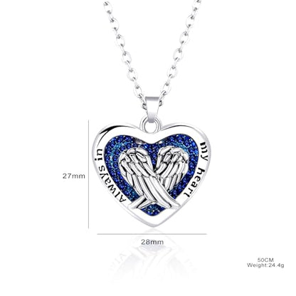 MeiceM Heart Crystal Urn Necklace for Ashes A Piece Of My Heart Lives In Heaven Cremation Jewelry Angel Wings Memorial Keepsake Pendant - color: white gold plated