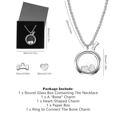 Pet Fur Memorial Necklace Pet Dog Ashes Keepsake Pet Urn Pendant Memorial Jewelry Necklace Transparent Glass Circle Stainless Steel Chain Cat Hair Memorial Gifts, Heart Necklace for Dried Flowers