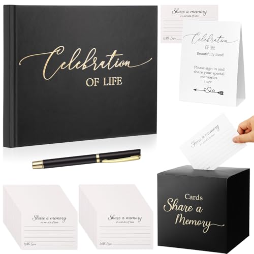 Engrowtic 64 Pcs Guest Book Set Funeral Guest Book Memorial Service, Black - color: Black