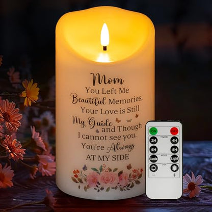 Memorial Candle, Real Wax LED Light with Remote Control, Sympathy Gift for Loss of Loved One or Mother, 4" x 7" - color: Mom